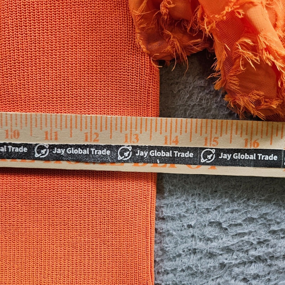 NWOT Current Air‎ Anthropologie Cropped Top Women Small Fringe Sleeve Orange - Picture 9 of 12